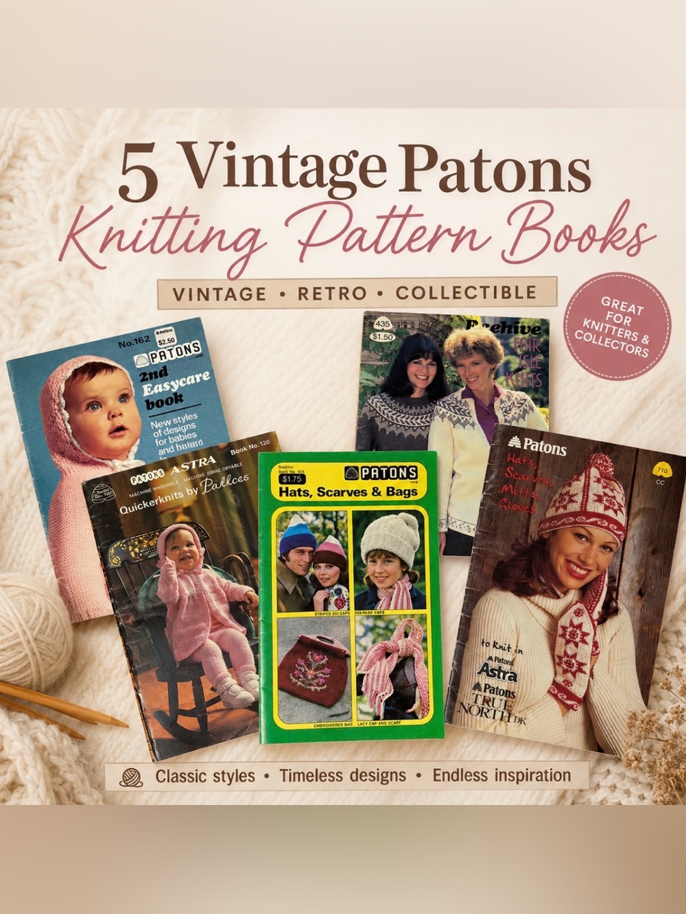 Vintage Bundle of Patons Knitting Pattern Books